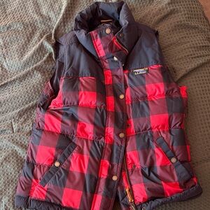 Women Red and Black Checkered Puffer Vest